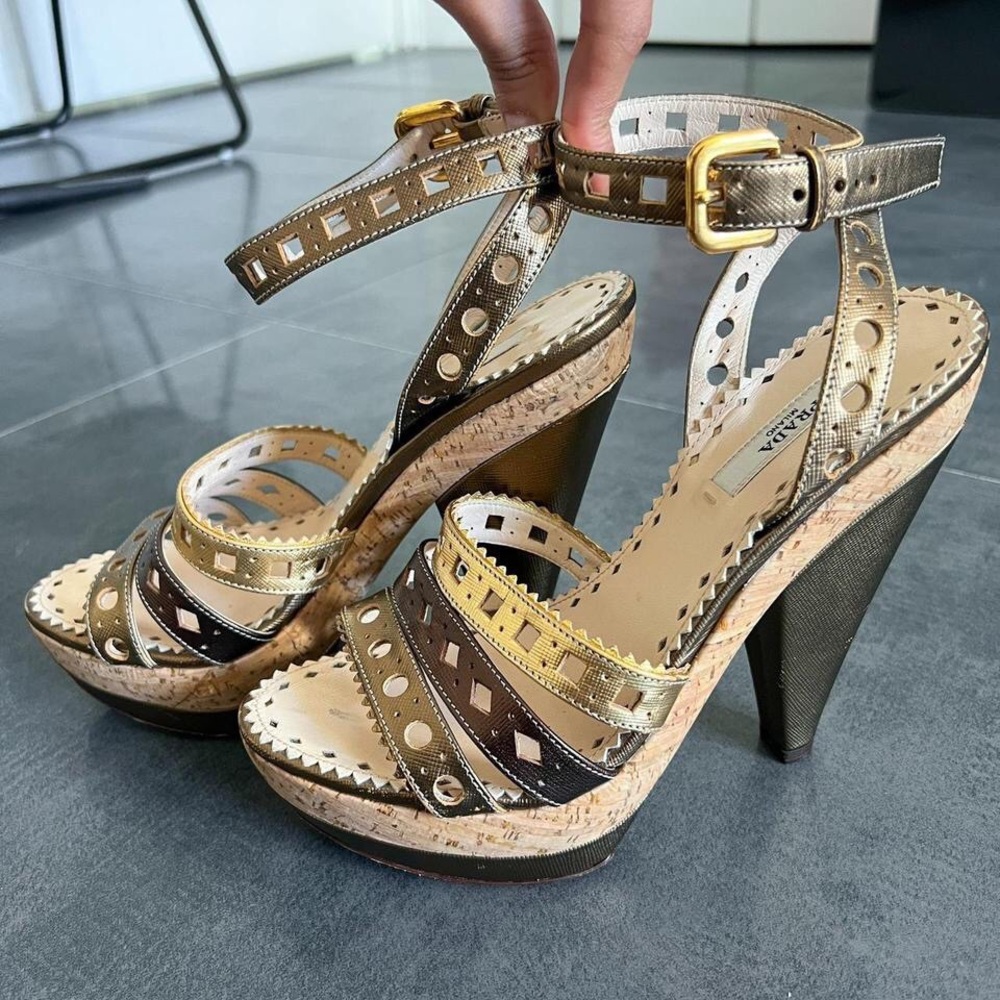 PRADA cork & leather platform sandal size 6.5